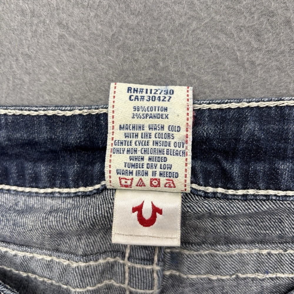 True Religion Jeans Womens 29 Blue Low Rise Dark Wash Rainbow Pockets Y2K USA - Picture 8 of 15